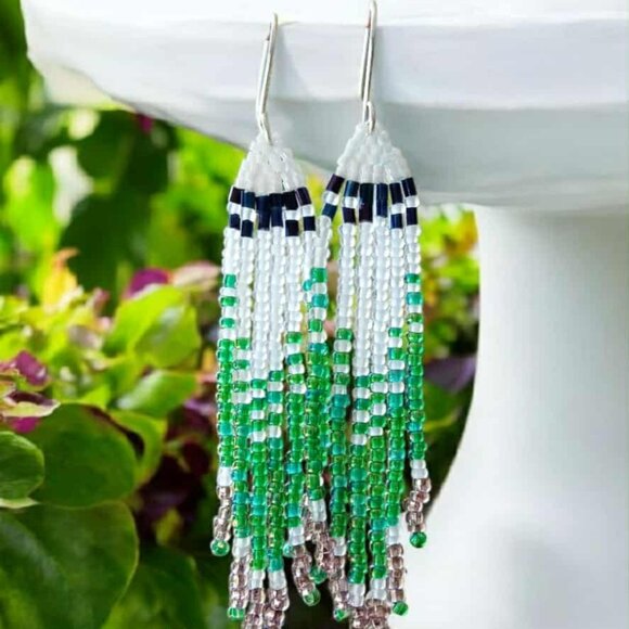 Boho Chic Seed Bead Fringe Tassel Dangle Earrings, Artisan Handmade Jewelry 3.5" - Picture 6 of 10